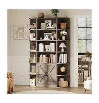 gaomon 75" Tall 6-Tier Wide Modern Wooden Bookcase with Storage Cabinet and Doors