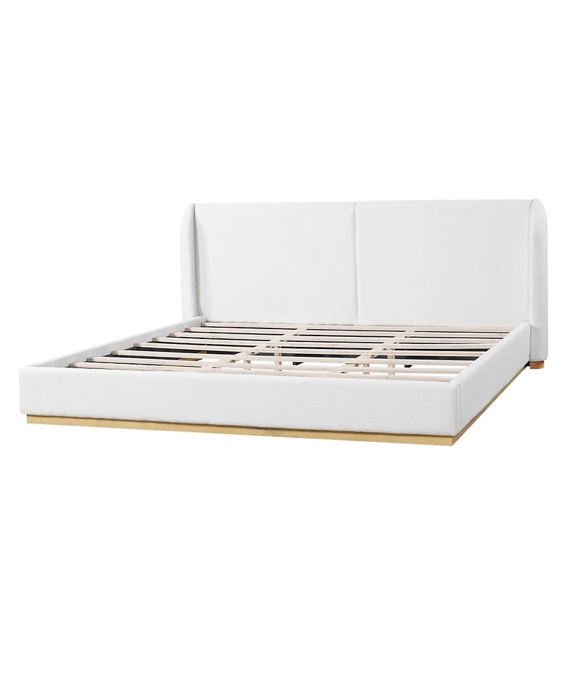 Streamdale Furniture Modern Boucle Winged Bed Frame with Enclosed Wood Base, King Size