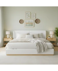 Streamdale Furniture Modern Boucle Winged Bed Frame with Enclosed Wood Base, King Size