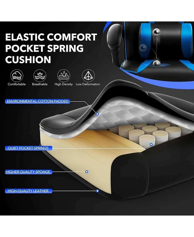 gaomon Gaming Chair, Computer Chair with Massage Lumbar Support and Footrest Height Adjustable Ergonomic with 360-Swivel Seat and Headrest.