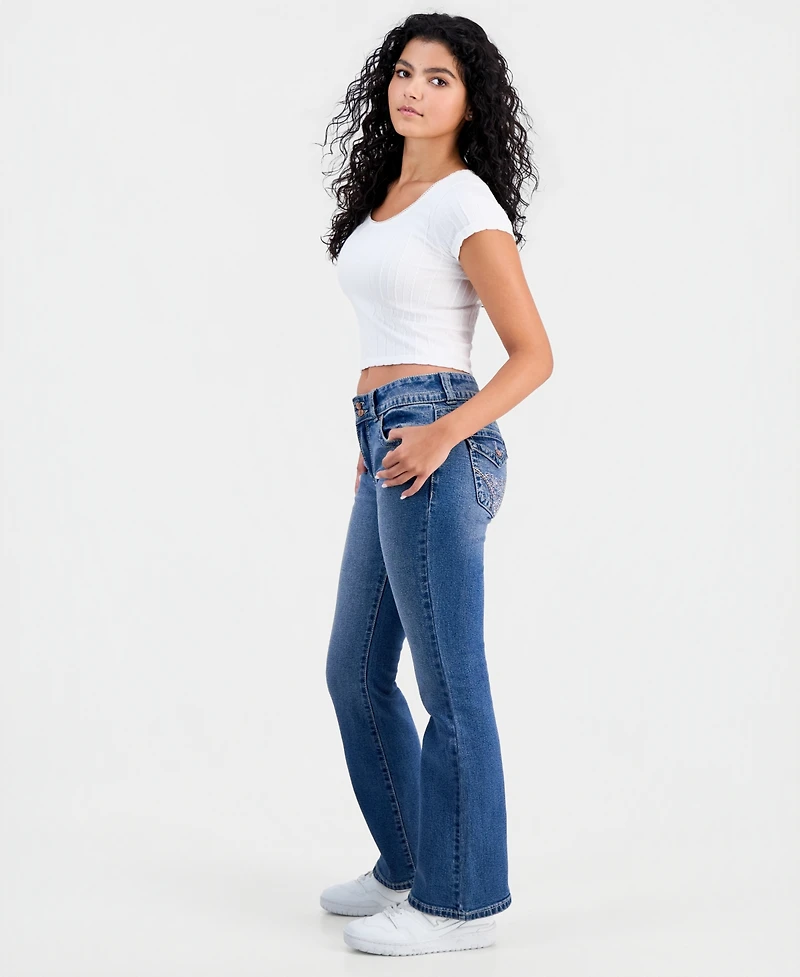 Celebrity Pink Juniors' Embroidered Flap-Pocket Flare-Leg Jeans