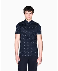 A|X Armani Exchange Men's Short Sleeve Poplin Allover logo Print Button Down Shirt