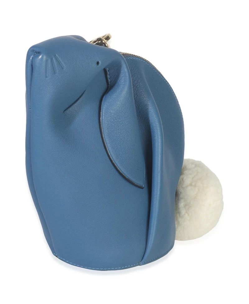 Pre-Owned Loewe Blue Calfskin Shearling Mini Bunny Crossbody