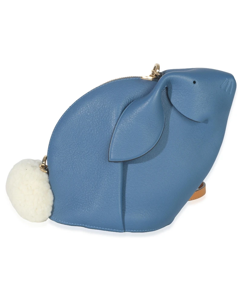 Pre-Owned Loewe Blue Calfskin Shearling Mini Bunny Crossbody