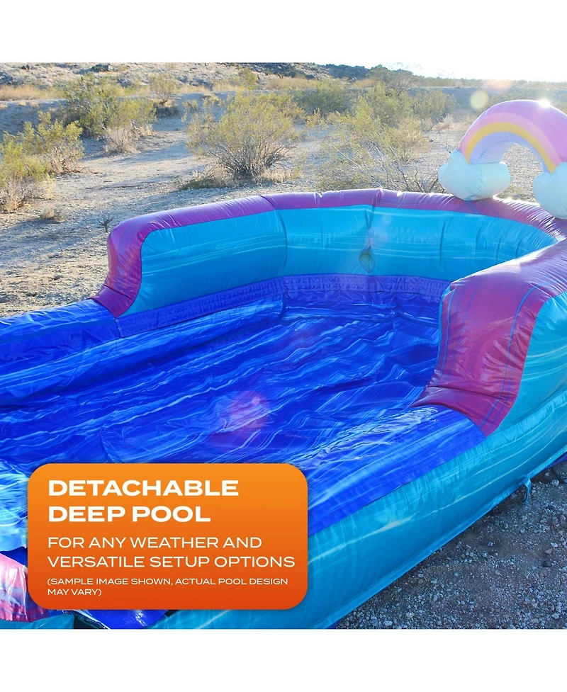 JumpOrange Galaxy Commercial Grade Bounce House Water Dual Lane Slide with Detachable Pool & Air Blower, Tunnel Entrance, Basketball Hoop, Wet Dry Use