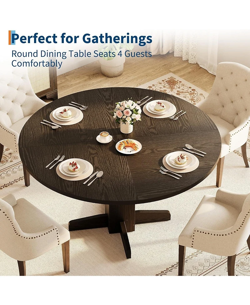 gaomon Round Dining Room Table for 4-6, 47" Wood Kitchen Table with Sturdy Pedestal Base, Farmhouse Circle Dinner Tables for Living Room, Apartment