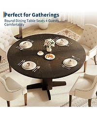 gaomon Round Dining Room Table for 4-6, 47" Wood Kitchen Table with Sturdy Pedestal Base, Farmhouse Circle Dinner Tables for Living Room, Apartment