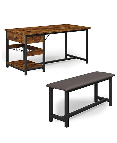 gaomon 4-Person Space-Saving Dining Set with Wine Rack and Drawer