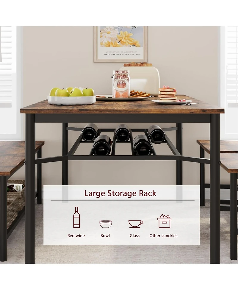 gaomon Dining Table Set for 4, Kitchen and 2 Chairs with Storage Bench, 47.2" Rectangular Wine Racket