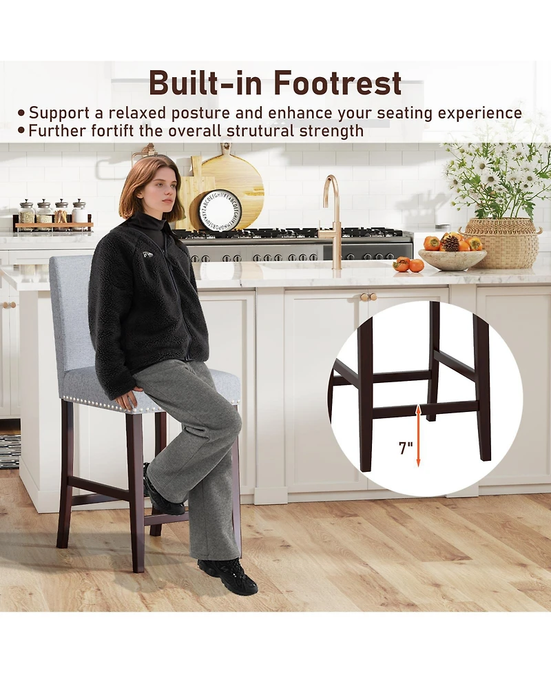 Gymax 26'' Counter Height Chairs Set of Barstools w/ Padded Seat and Backrest Footrest