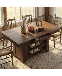 gaomon Counter Height Dining Table with 2 Drawers, 36" Farmhouse Wooden Large Bar Kitchen Table with Wine Rack and 3 Shelves, Rectangular, Thick Frame