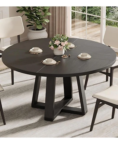 gaomon Round Dining Table for 4-6 People, Circle Kitchen Table with Cross Base, Farmhouse Wood Dinner Table for Apartment