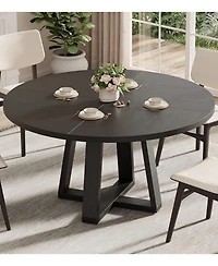 gaomon Round Dining Table for 4-6 People, Circle Kitchen Table with Cross Base, Farmhouse Wood Dinner Table for Apartment
