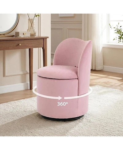 gaomon Velvet Vanity Chair with Storage,360 Swivel Makeup Chair with Back,Modern Swivel Accent Stool Barrel Chair Upholstered Ottoman Vanity Stool