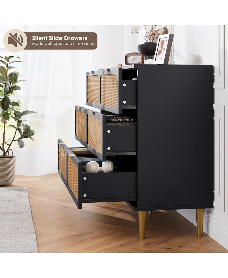 gaomon Rattan 6 Drawer Dressers for Bedroom, Large Double Dresser with Deep Drawers