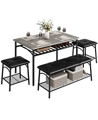 gaomon 4-Piece Dining Set with Storage Racks, Bench and Stools