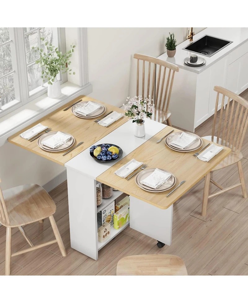 gaomon Folding 4-Person Farmhouse Dining Table with Storage and Wheels