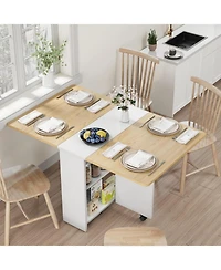 gaomon Folding 4-Person Farmhouse Dining Table with Storage and Wheels