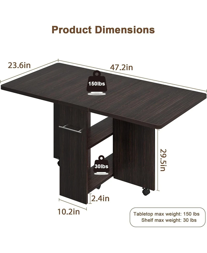 gaomon Folding 4-Person Farmhouse Dining Table with Storage and Wheels