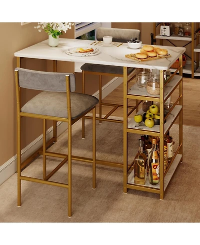 gaomon Dining Table Set for 2, Counter Height Kitchen Table and Chairs, Bar Table Set with 2 Velvet Bar Stools, 3 Piece Dining Room Table Set