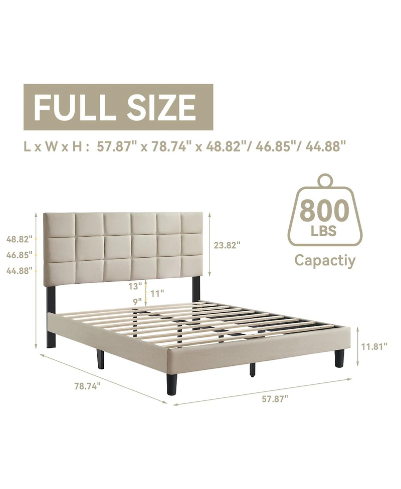 Sailvan Bed Frame with Fabric Upholstered Headboard