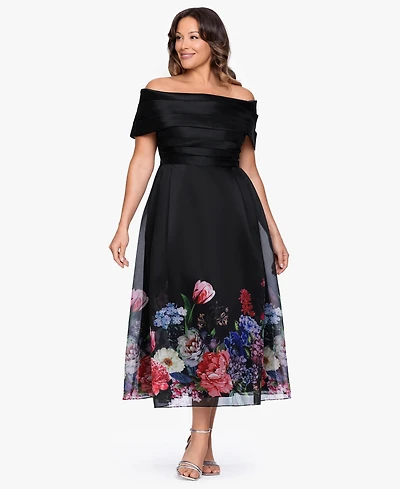 Betsy & Adam Plus Straight Neck Midi Dress