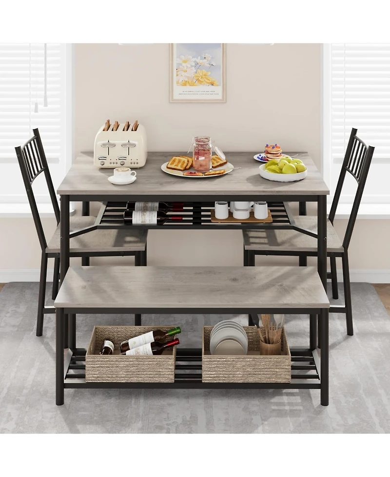 gaomon Dining Table Set for 4, Kitchen Table and 2 Chairs with Storage Bench, 47.2" Rectangular Kitchen Table Set with Wine Racket