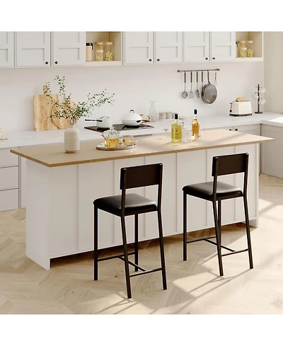 gaomon Bar Seating Set of 2 Pu Leather Upholstered Curved Backrest Metal Bar Stool