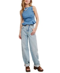 Free People Women's Sunfaded Boat Neck Denim Cotton Top