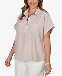 Hearts Of Palm Plus Vertical Stripe Woven Popover Top