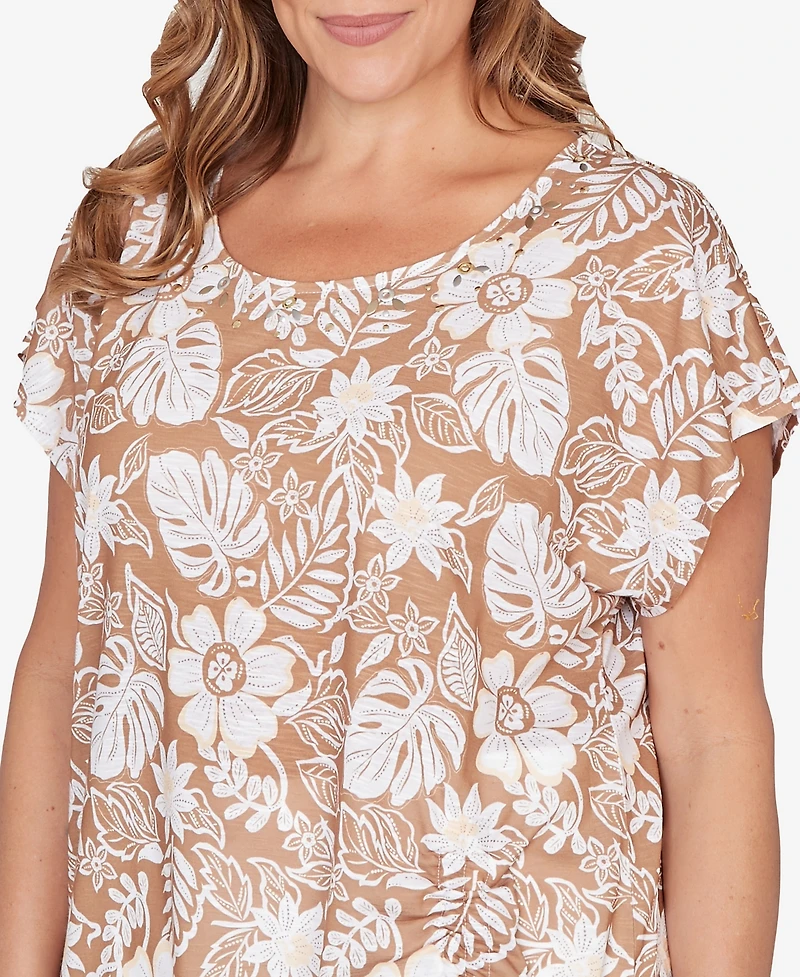 Hearts Of Palm Plus Printed Embellished Slub Top