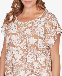 Hearts Of Palm Plus Printed Embellished Slub Top