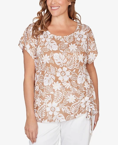 Hearts Of Palm Plus Printed Embellished Slub Top