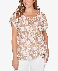 Hearts Of Palm Plus Printed Embellished Slub Top