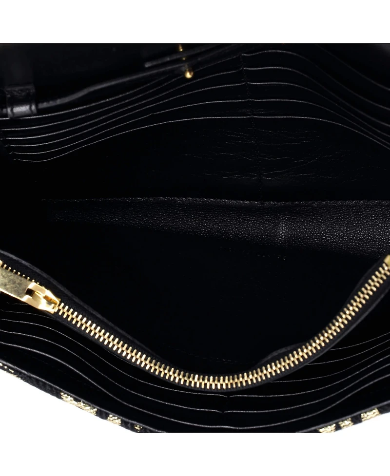 Pre-Owned Saint Laurent Classic Monogram Wallet on Chain Woven Fabric