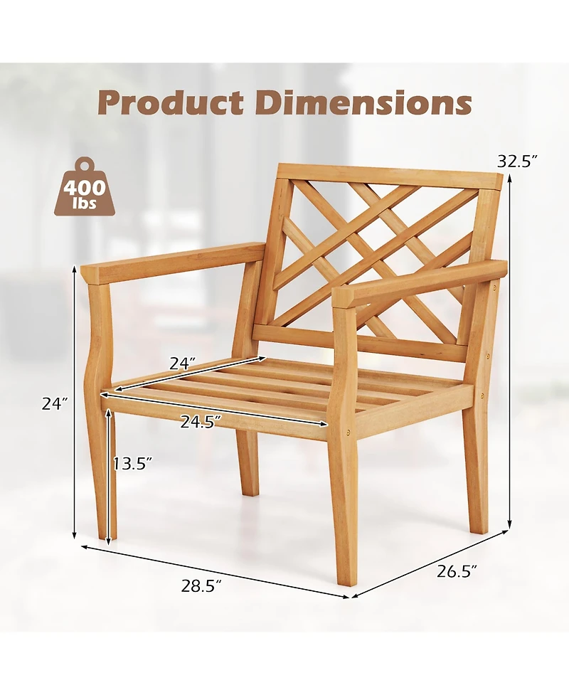 Gymax 2PCS Patio Dinning Chair w/ Cozy Backrest and Armrests Slatted Seat and Solid Legs