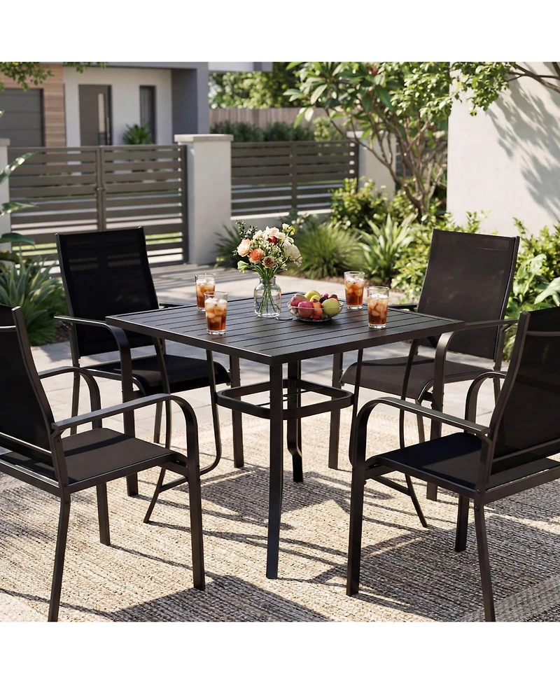 Costway 5 Pcs Patio Furniture Dining Set, Outdoor Square Table and Stackable Chairs with Umbrella Hole