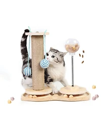 Aronkl Interactive Cat Treat Dispenser Wooden Track Ball Slow Feeder Toy