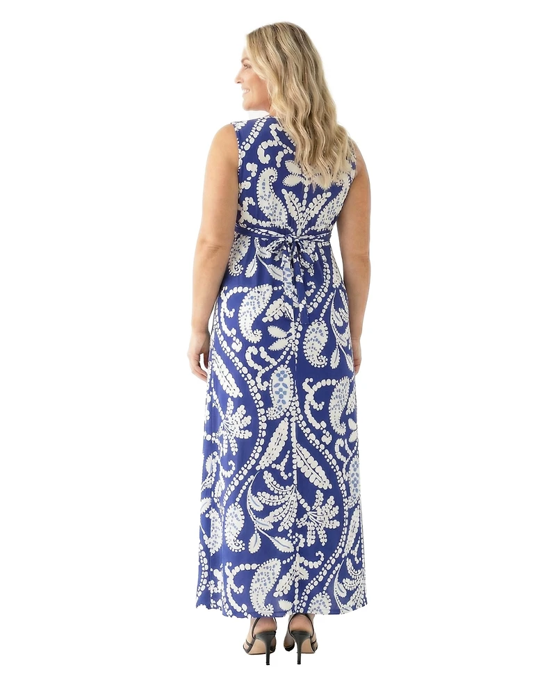 24seven Comfort Apparel Plus Essential Curvy Paisley Print Maxi Dress