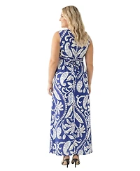 24seven Comfort Apparel Plus Essential Curvy Paisley Print Maxi Dress