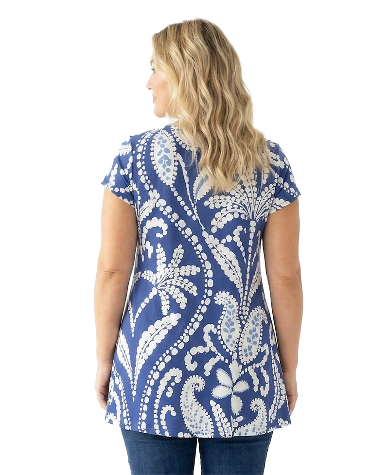 24seven Comfort Apparel Plus Basic Curvy Paisley Print Tunic Top