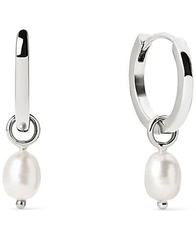 Ana Luisa Frida Mother of Pearl Silver Huggie Hoop Earrings