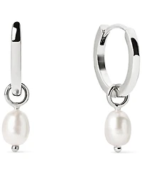 Ana Luisa Frida Mother of Pearl Silver Huggie Hoop Earrings