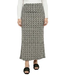 24seven Comfort Apparel Plus Essential Curvy Geometric Print Maxi Skirt