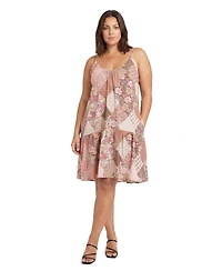 24seven Comfort Apparel Plus Essential Curvy Patchwork Mini Dress