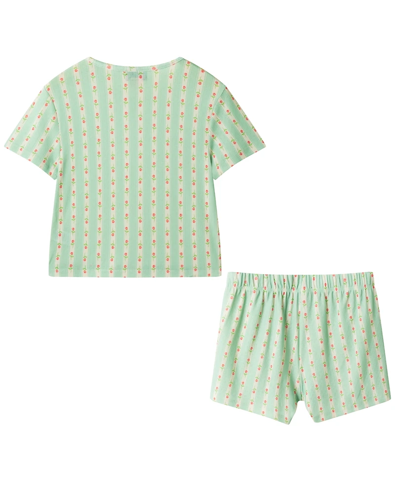 Andy & Evan Girls' 6-16 Rosette T-Shirt and Shorts, 2-Piece Pajama Set