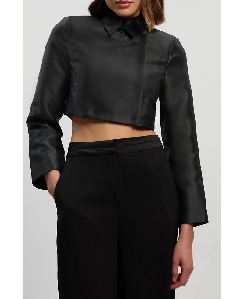 Karen Millen Women's Satin Twill Cropped Wrap Tailored Jacket