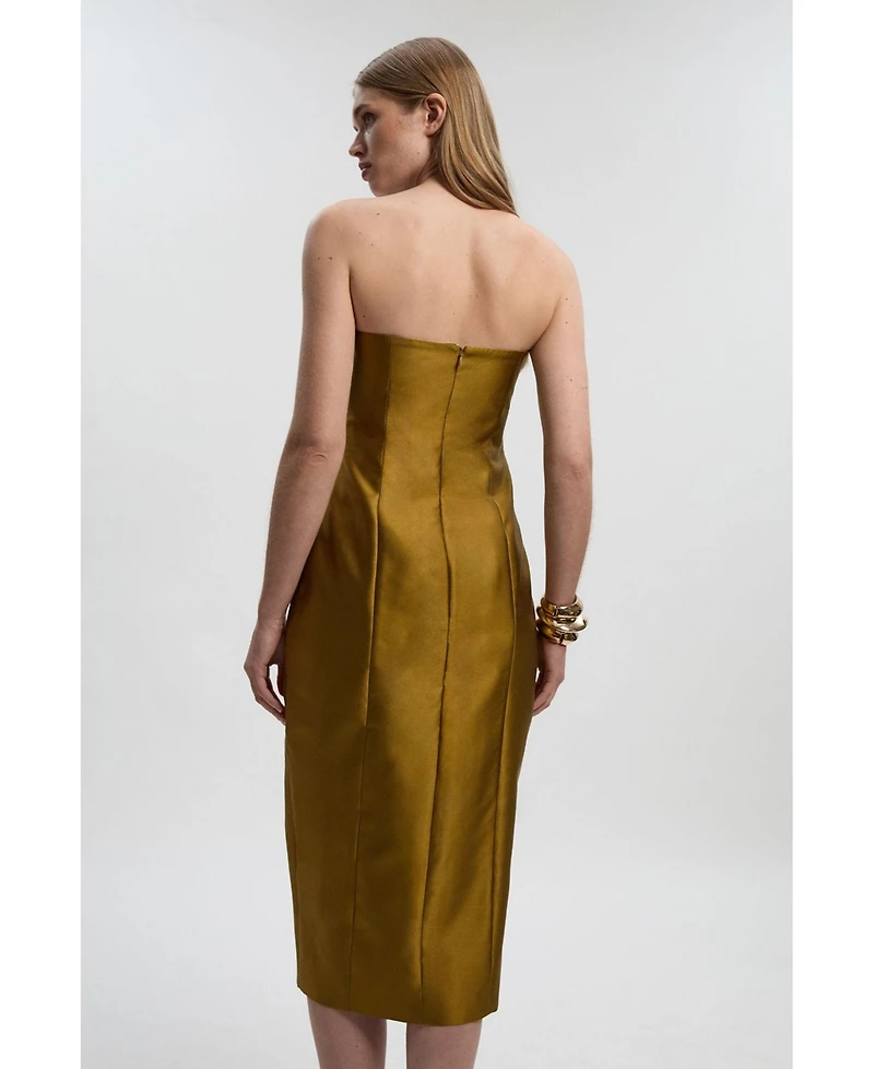 Karen Millen Women's Satin Twill Asymmetric Neck Midi Dress