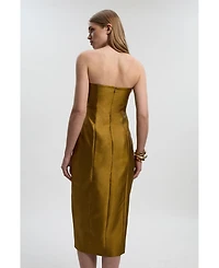 Karen Millen Women's Satin Twill Asymmetric Neck Midi Dress