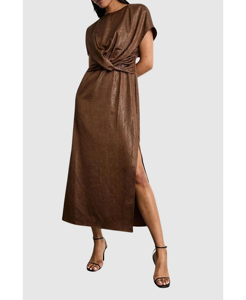 Warehouse Women's Leather Look Twist Front Midi Dress